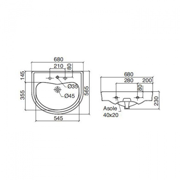 Sbordoni Masaccio Раковина 68х56х30 см, 1 отв., цвет: белый