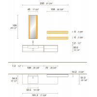 NOORTH milldue edition FJORD Комплект мебели 181.2см в матовом лаке, металле, стекле, с интегрированной раковиной из milltek solid, 2-мя полками с подсветкой, зеркалом с подсветкой Цвет: castoro-11/bazalto-338/fumo