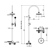 Bongio Rivoli Душевая стойка со смесителем для душа, верхним и ручным душем, цвет: золото/хрусталь