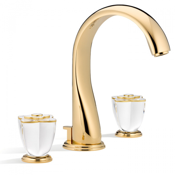 THG Petale de Cristal clair lisere dore Смеситель для раковины, 3 отв., цвет: золото/прозрачный хрусталь с золотым декором