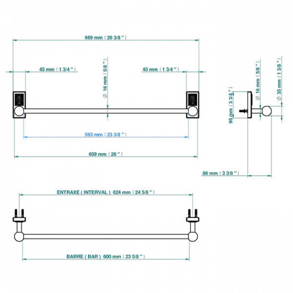 THG Métropolis à manettes cristal clair Полотенцедержатель 60см, подвесной, цвет: хром/прозрачный хрусталь