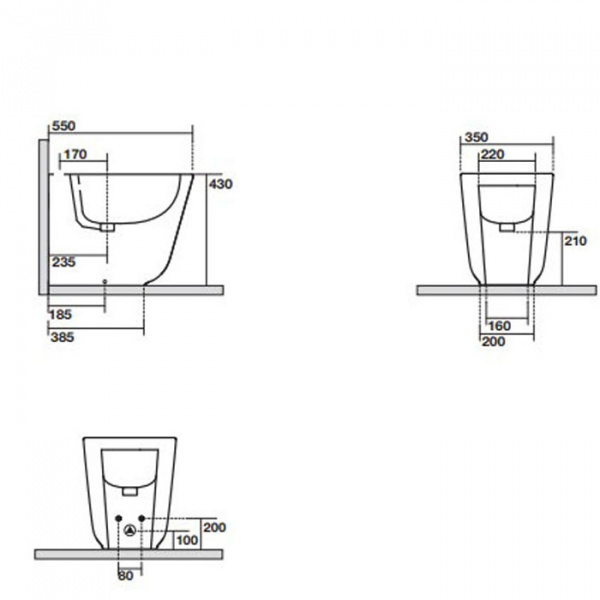Kerasan Tribeca Биде напольное пристенное 54х35см, с 1 отв под смеситель, c креплением WB5N, цвет: черный матовый