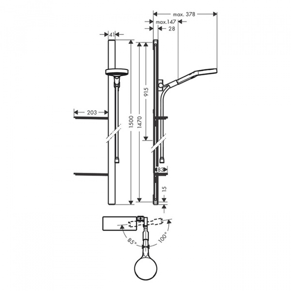 Hansgrohe Rainfinity Душевой набор (ручной душ 130мм, 3jet, штанга 900мм, держатель, шланг), цвет: хром