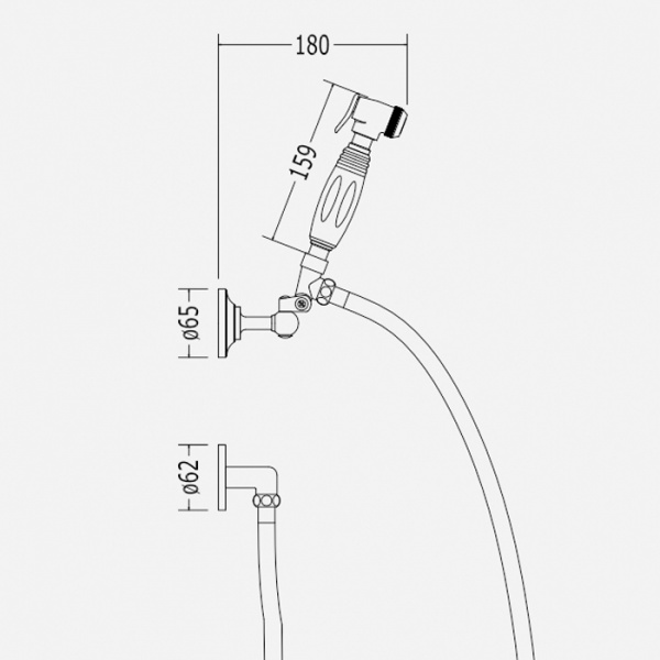Devon&Devon Гигиенический душ с держателем, шлангом и выпуском из стены, с ручкой белой, цвет: золото светлое