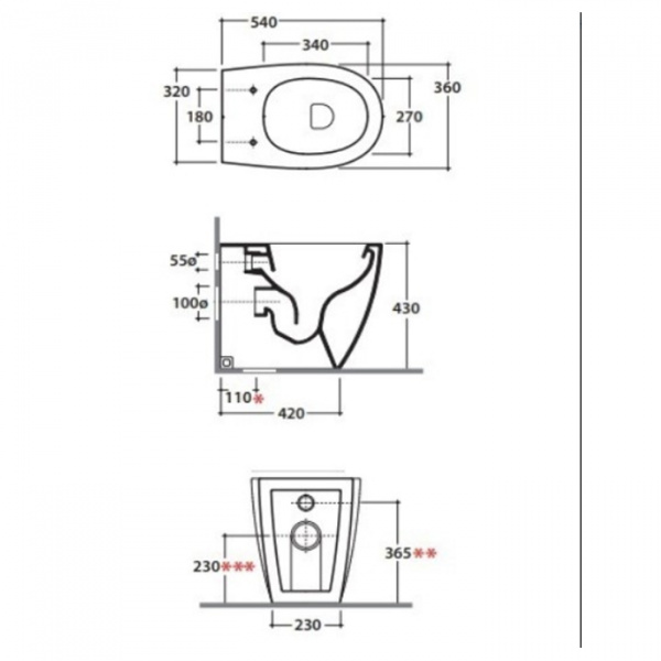 Globo 4ALL Унитаз приставной  54х36см, крепёж  в комплекте, цвет: белый, сиденье на выбор