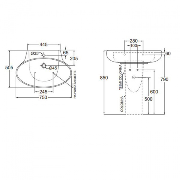 AZZURRA CLAS Раковина 75х50.5 см, 1 отв., цвет: белый