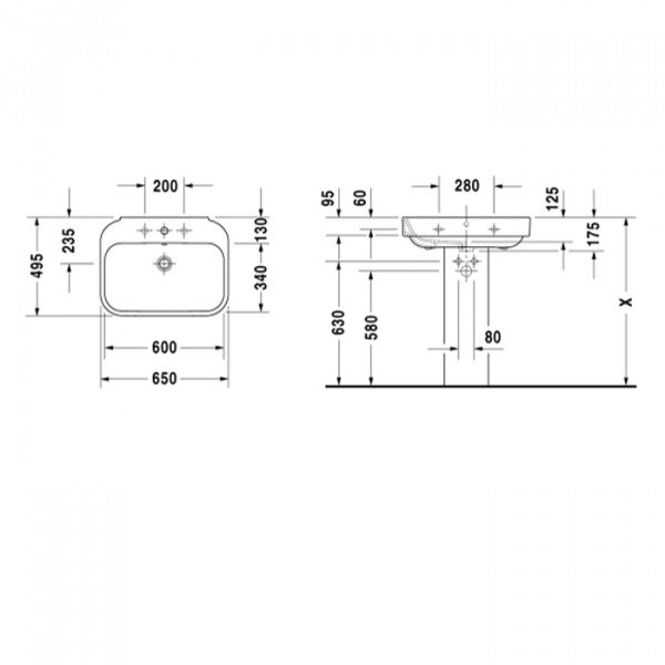 DURAVIT Happy D.2 Раковина 65х50 см, 1 отв., со слив-переливом, цвет: белый