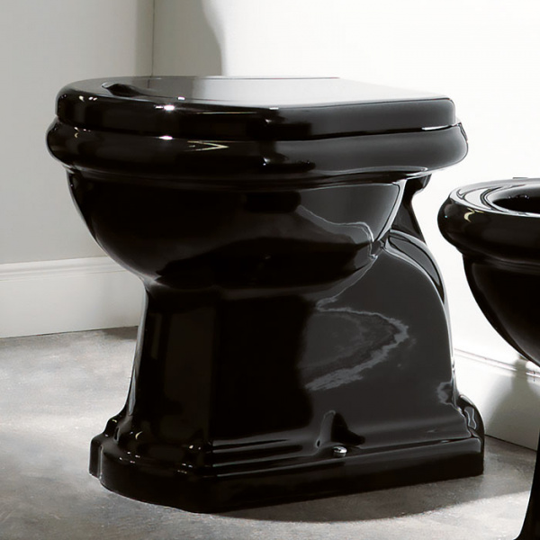 Kerasan Retro Унитаз напольный 53х38.5см, приставной слив в пол, цвет: черный глянцевый