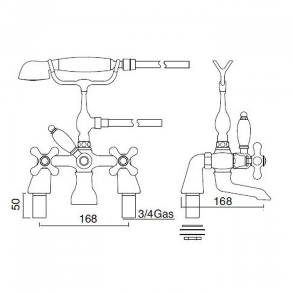 Sbordoni Etruria Смеситель для ванны на 2 отверстия, цвет: глянцевая латунь