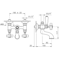 Nicolazzi Dames Anglaises Смеситель для ванны на 2 отверстия, с переключателем ванна/душ, вывод сверху 3/4" (для душ. стойки), цвет: золото