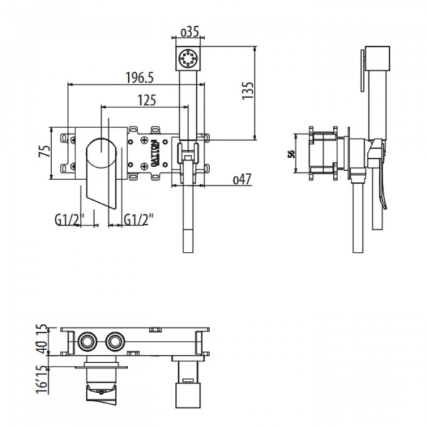 GATTONI Kubik Гигиенический душ со встроенным смесителем, цвет: хром