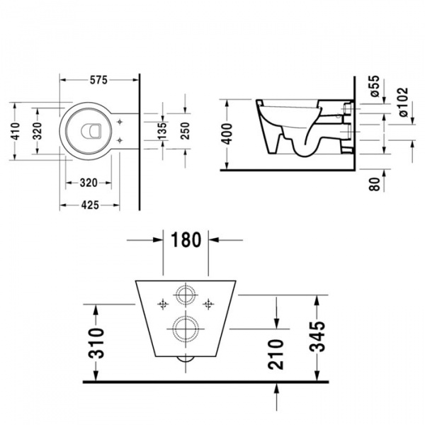 Duravit Унитаз подвесной 57.5х41см, с креплениями DURAFIX, цвет: белый