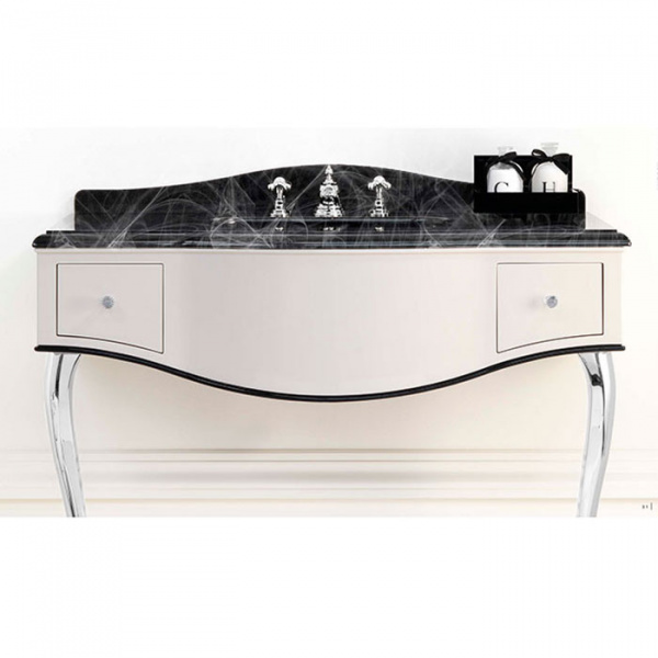 Devon&Devon Audrey, Комплект мебели со столешницей Nero Morquinha, ножки золото, раковина встраиваемая 110см, Цвет: белый глянцевый