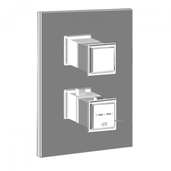 Gessi Eleganza Встраиваемый термостат, подключение на 3/4”, с переключателем на 2 выхода и фильтрами, внешняя часть, цвет: Finox