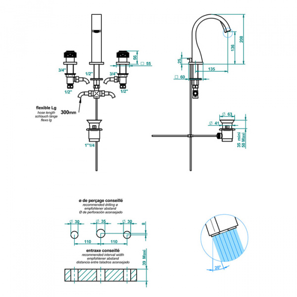 THG Masque de Femme metal grave Смеситель для раковины, 3 отв., цвет: золото
