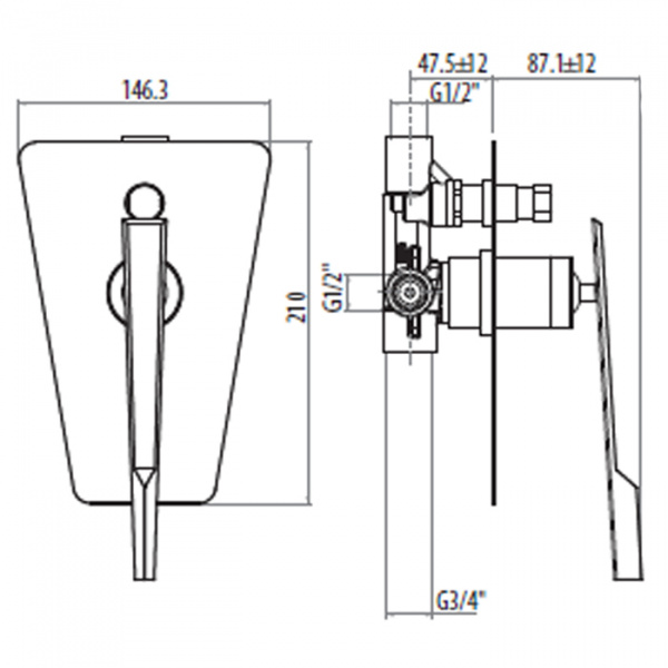 Gattoni Fly Смеситель встраиваемый на коробке  для ванны однорычажный, цвет: хром
