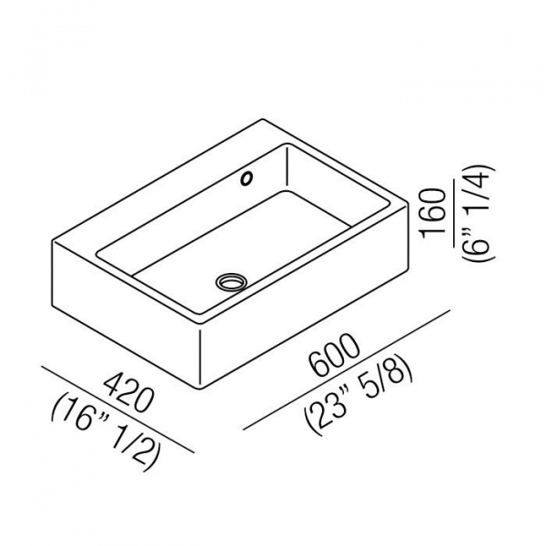 Agape Block Раковина 60х42х16 см, без отв., прямоугольная, цвет: белый