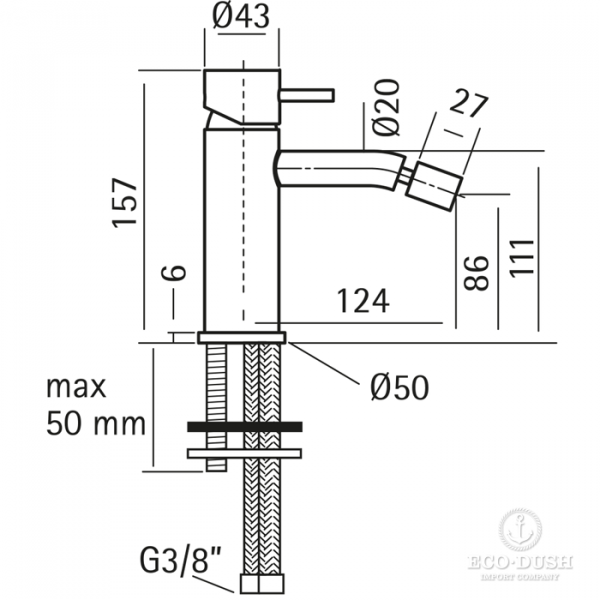 CISAL Xion Смеситель однорычажный для биде на 1 отверстие без донного клапана, цвет: нержавеющая сталь