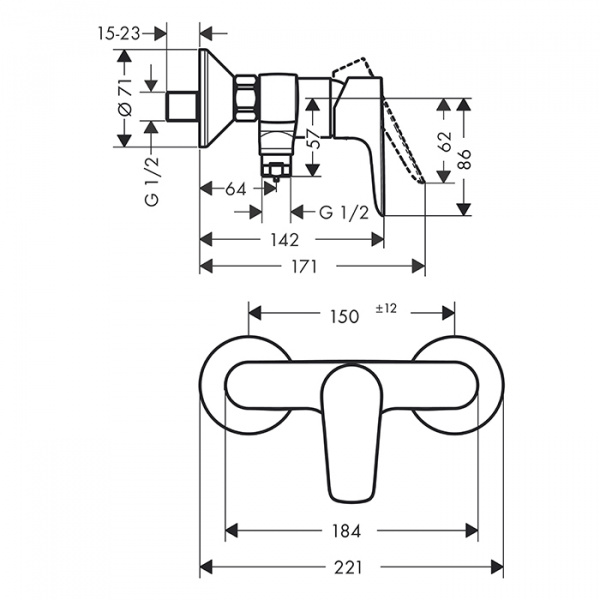 Hansgrohe Talis E Смеситель для душа, настенный, цвет: золото