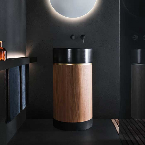 NOORTH milldue edition ROMA II Раковина 45х88 см, без отв., напольная, без перелива, с донным клапаном, цоколь Ardesia, цвет: Oro/Nero opaco