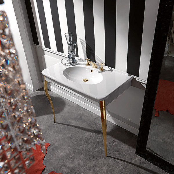 Kerasan Retro Консоль-раковина белая 100х55см, на 1 отв, с ножками золото