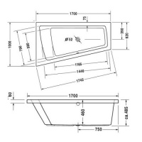 Ванна акриловая Duravit (Дуравит), 170х100 асимметричная, встраиваемая