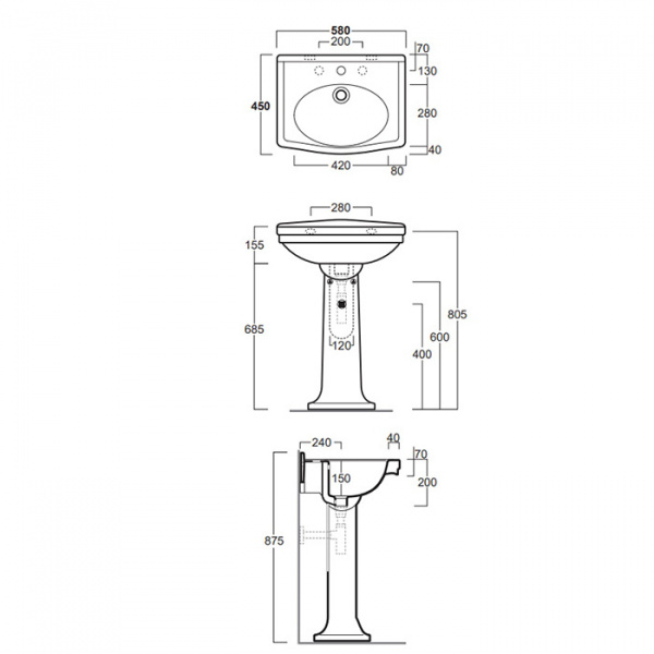 SIMAS Londra Раковина 58х45 см, 3 отв., цвет: белый