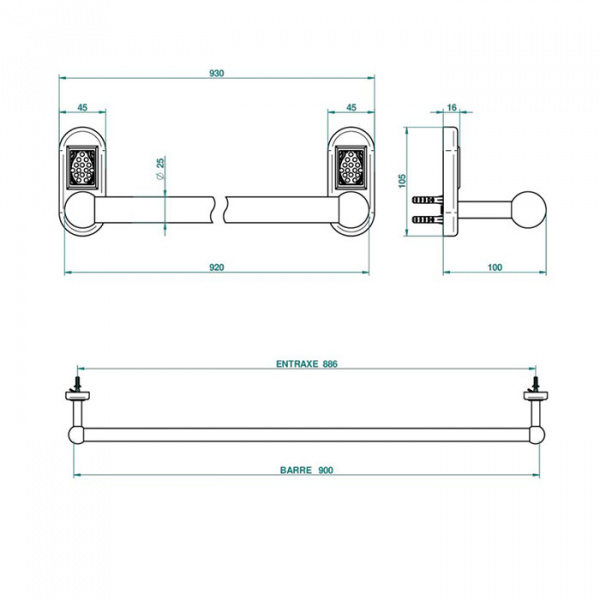 THG Oceania Полотенцедержатель 90см., подвесной, цвет: хром