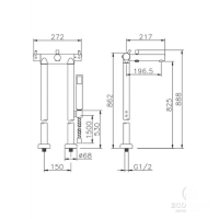 HUBER Kiruna Смеситель термостатический напольный для ванны с ручной лейкой на держателе и шлангом 150 см, цвет: хромKiruna