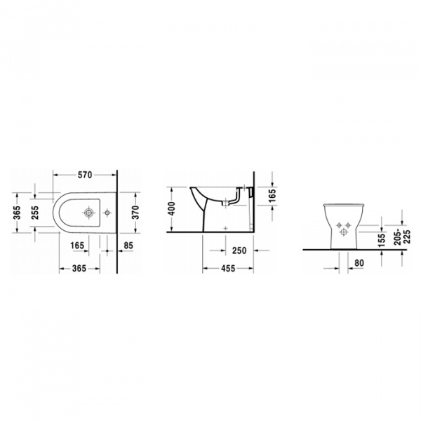 Duravit Darling New Биде напольное  пристенный вариант, с перел., с 1 отв. под смес. включая крепление, 37x57см, Цвет: Белый