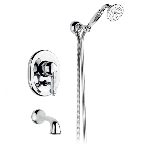 Nicolazzi Cristallo Liberty Смеситель для ванны однорычажный, встраиваемый, с изливом 160мм и ручным душем, цвет: хром