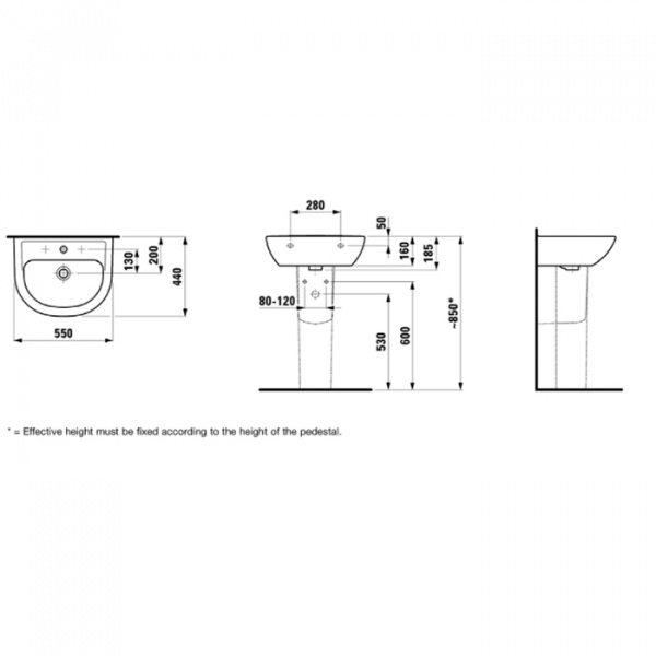 Laufen Pro Раковина 55х44х16 см, подвесная., с 1 отв., по центу, c переливом, цвет: белый
