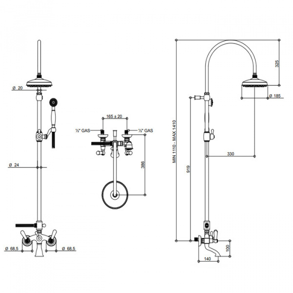 Bongio Mille Nuits Душевая стойка со смесителем для ванны, цвет: золото/черный фарфор