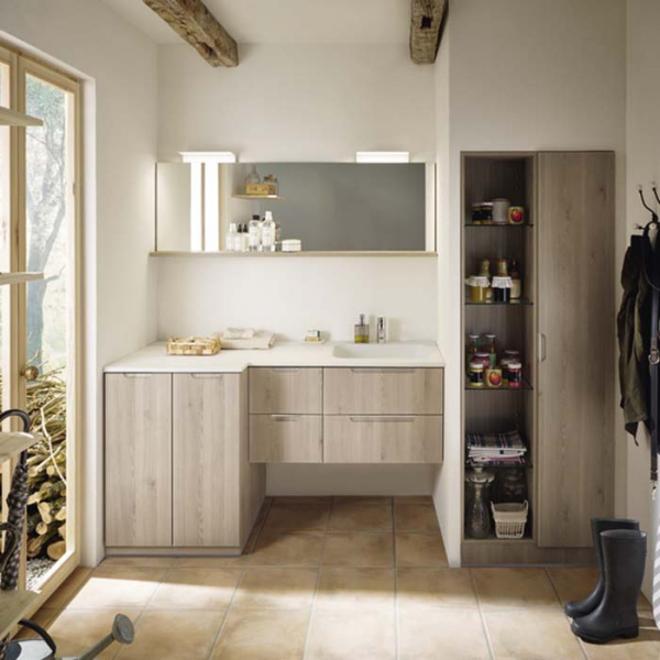 Burgbad Sys30 Комплект мебели №5, тумба с раковиной  60х54х60.1см., подвесная, 2 ящика, с металлическими кронштейнами, ручки хром, цвет: Eiche Dekor Flanelle