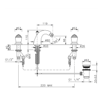 Nicolazzi Cristallo Смеситель для биде двухвентильный на 3 отверстия, излив: 119мм цвет: хром