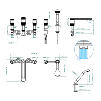 THG CORVAIR Смеситель на борт ванны на 5 отверстий, двойной, с ручным душем, цвет: хром