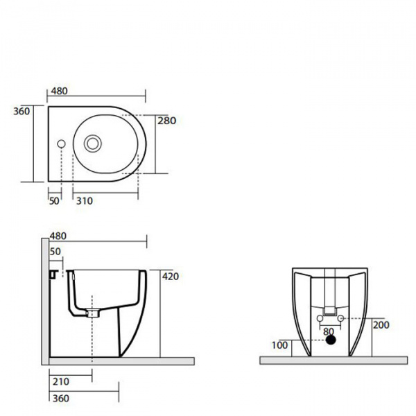 Kerasan Flo биде приставное 48х28см, с 1 отв. под смеситель, цвет: белый