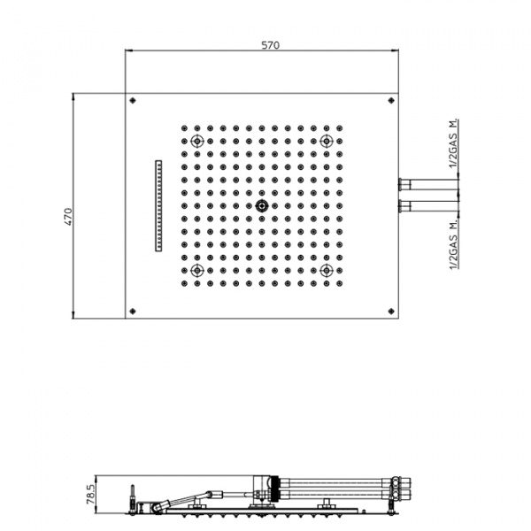BOSSINI DREAM/2 Верхний душ 570 x 470 мм, с 4 LED RGB, 2 режима (дождь, водопад) блок питания/управления, Cromoterapia, цвет: хром