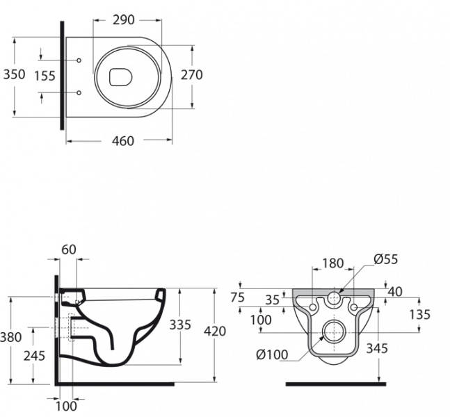 AZZURRA NUVOLA Mini Унитаз подвесной 46х35см СИДЕНИЕ НА ВЫБОР