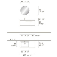 NOORTH milldue edition ONE Комплект мебели 108см, меламин, с интегрированной раковиной LAYER 02 и столешницей из Milltek solid light, зеркалом AIR, белыми матовыми ручками, Цвет: venato vaniglia-731