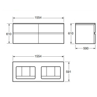 Armani Roca Baia Тумба подвесная с 2 раковинами, 155х59х61см с 4 ящиками, со столешницей, цвет: черный