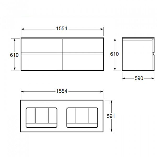 Armani Roca Baia Тумба подвесная с 2 раковинами, 155х59х61см с 4 ящиками, со столешницей, цвет: черный