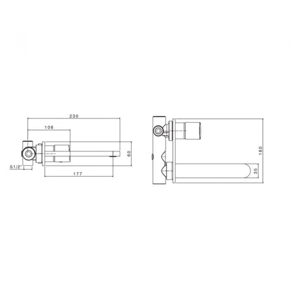 AZZURRA LINEA Смеситель для раковины, настенный с внутренней частью, излив 177мм, встраиваемый, хром
