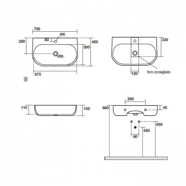 Kerasan Nolita Раковина 70х45 см, 1 отв., цвет: белый