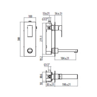 GATTONI KUBIC Смеситель встраиваемый с коробкой вертикальный, излив 190мм, цвет: хром глянцевый
