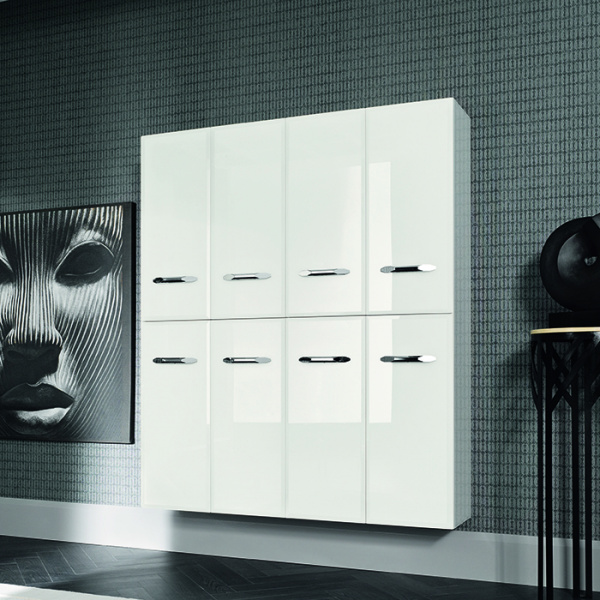 VITAGE milldue edition Hilton Шкаф-пенал 144х32.6х170см, 4 двери, 4 полки, ручки сталь, цвет: Bianco