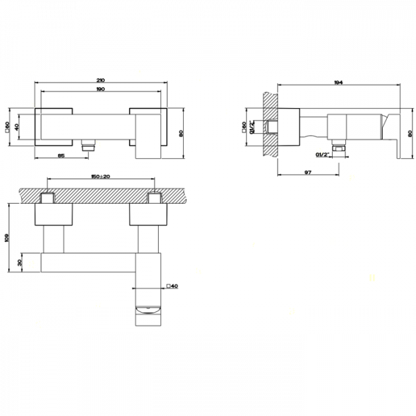 Gessi Rettangolo Смеситель однорычажный для душа, без душевого комплекта, цвет: хром
