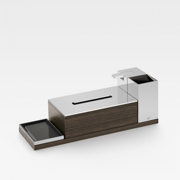 Armani Roca Island Комплект из 4 акс.: диспенсер для мыла, стаканчик, мыльница, держатель для салфеток и контейнер, настольный, цвет: хром