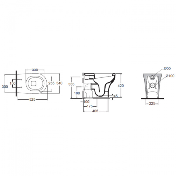 AZZURRA Pratica Унитаз приставной 52,5x34,5см слив универсальный, цвет: белый, сиденье на выбор