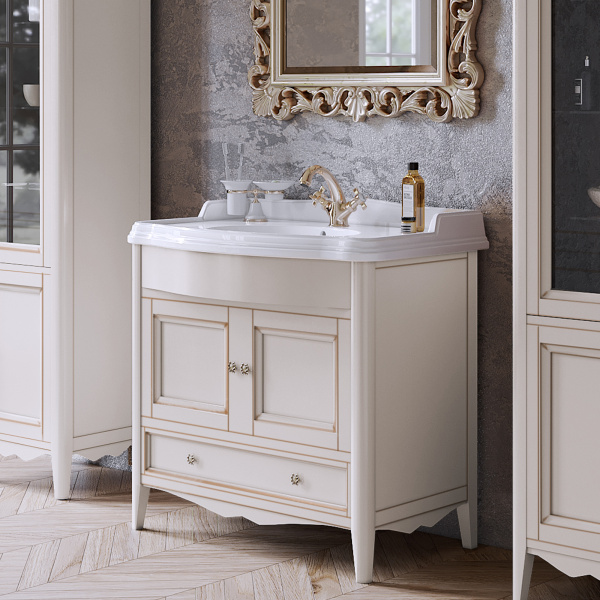 TW Veronica, База с раковиной Simas AR864bi*1 90*56см, с 1отв., 2 распашные дверки+1 выдв.ящик, доводч. Blum, ручки: Riflesso бронза, Цвет: vintage